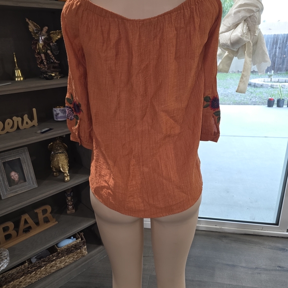 Orange Off-Shoulder Tunic with Floral Embroidery - Picture 2 of 6